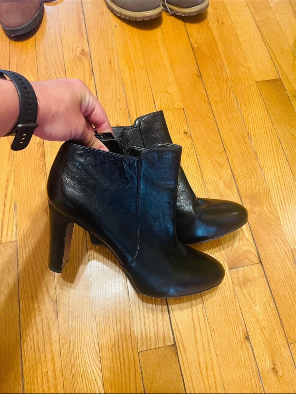 Women's Black Leather High-Heel Ankle Booties
